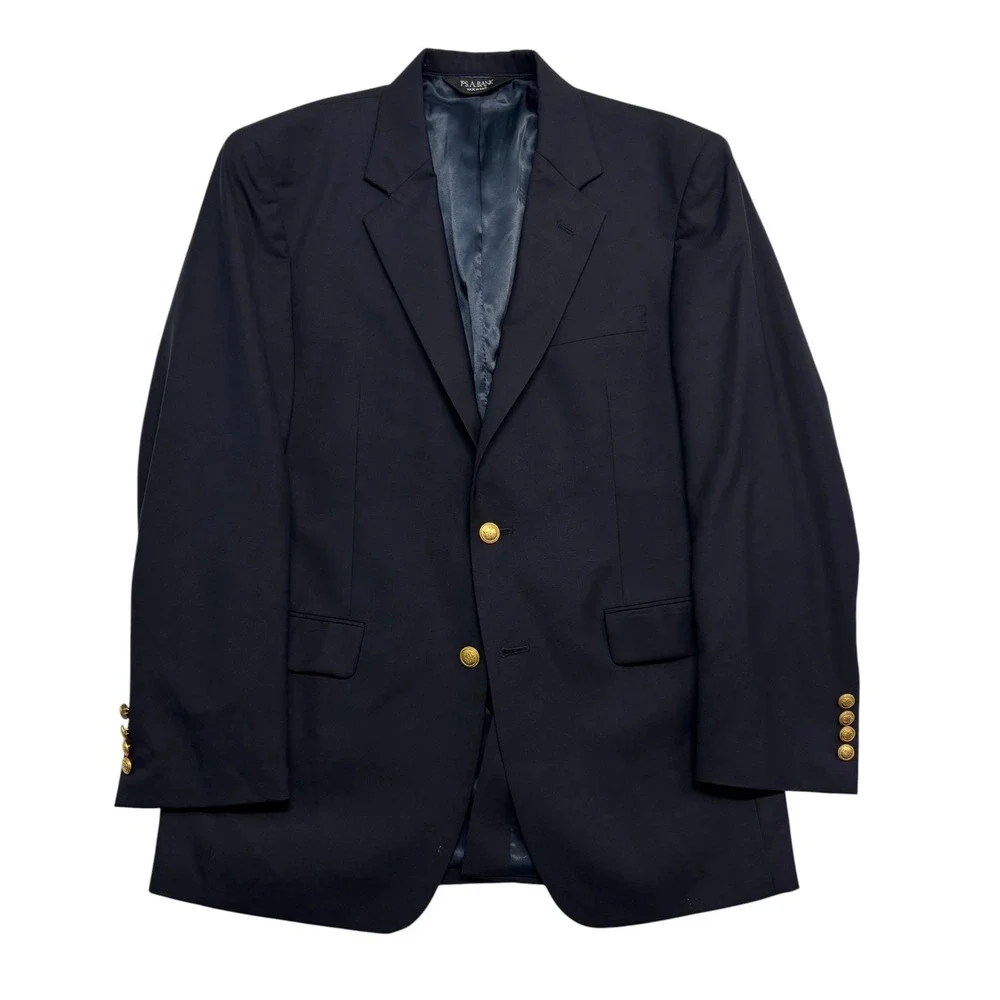 Jos A Bank 40R Navy Blue Blazer Jacket Gold Buttons Sport Suit Coat Wool